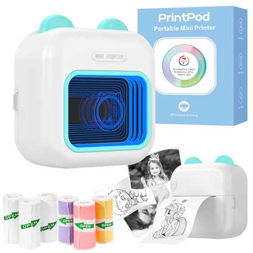 Wireless Photo Sticker Thermal Fast Printer, PrintPod Inkless Pocket Printer for DIY Scrapbook,6 pods (Blue)