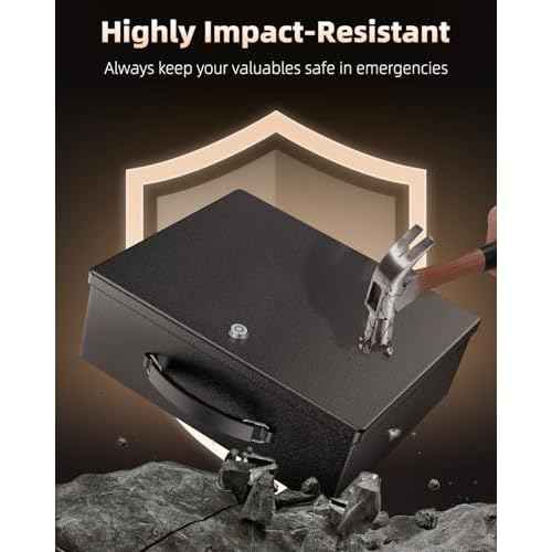 Uniclife Fireproof Document Box with Key Lock & Handle, 13" x 10.9" x 4.1", Large Lock Box for A4 Paper, Water-Resistant Safe Box for Valuables, Passports & Cash, Portable Security Metal Chest