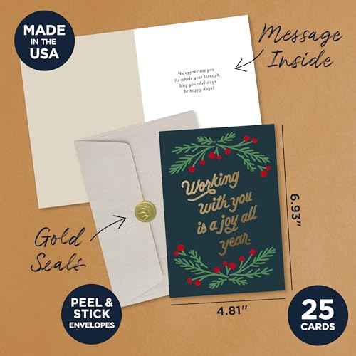 Hallmark Business Christmas Cards ? Holly and Berry Design ? 25 Pack With Envelopes & Gold Seals ? 5x7 Holiday Appreciation Cards for Employees & Customers