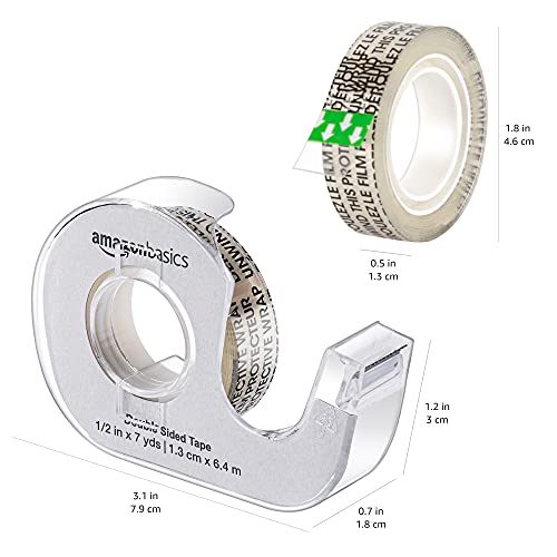 Amazon Basics Double Sided Permanent Tape with Dispenser 3-Pack, 1/2 x 252 Inches, Translucent