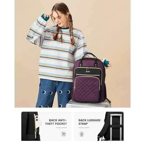 LOVEVOOK Laptop Backpack for Women with Giant Tumbler Holder Pocket, 15.6 Inch Water Resistant Lightweight Daypacks for College Work Business, Nurse Teacher Computer Bags, Purple Black