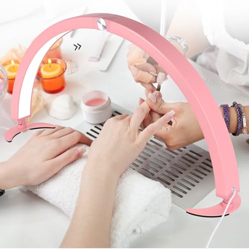 29in Half Moon Light for Desk, Led Nail Tech Lamp with Wire Controller & Remote, Table Lamp for Nails, Tattoo, Eyebrows, 7 Cool/Warm Tones & 10 Brightness