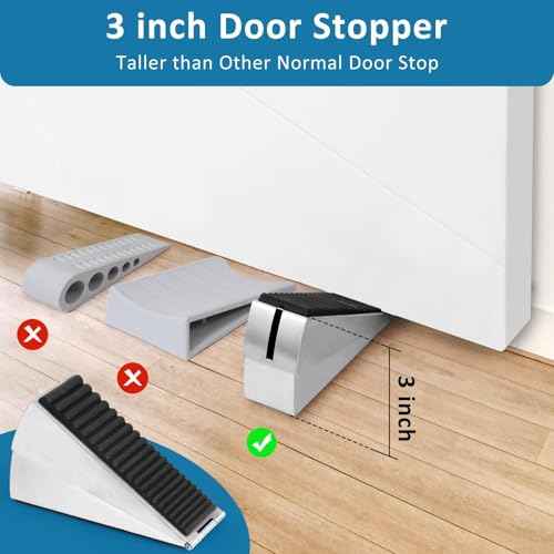 2 Pack Heavy Duty Door Stopper, Adjustable Spring Large Stopper, 3 Inches High Tall Wedge Stoppers for Bottom of Door, Door Stop Suits Any Heavy Door