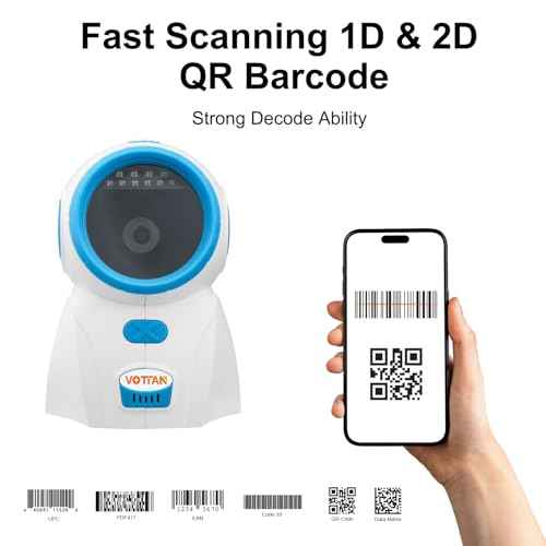 VOTTAN Desktop Barcode Scanner, Hands-Free QR 1D 2D Wired USB Omnidirectional Bar Code Scanner Screen Automatic Scanning Platform Scanner for POS Cash Register (White)