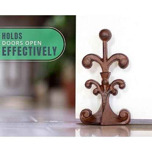 Fleur De Lis Cast Iron Door Stop ? One Decorative Wedge with Felt Bottom ? Antique Rust Brown ? 4" x 3.5" x 7.75"