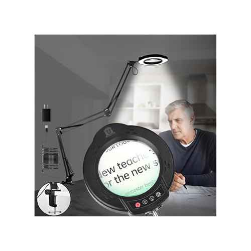 15X Magnifying Desk Lamp with Light, 5 Color Modes & Stepless Dimming, 3-Section Swing Arm with Clamp/Stand for Crafts/Jewelry Repair/Reading (84 LEDs, Real Glass Lens)(Black)