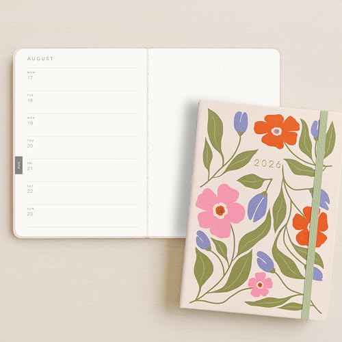 And Per Se 2026 Planner with Pattern-Daily, Weekly & 15-Monthly Leather Hardcover Planner, 5.7" x 8", Daily Schedule, Monthly Tabs, 100 GSM Thick Paper, Back Pocket(Botanical Floral)