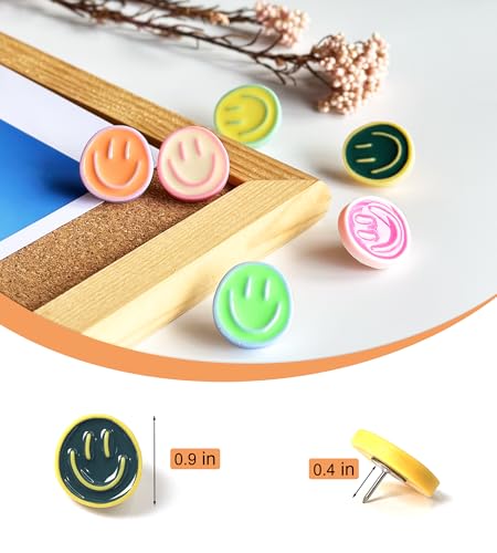 KEYDUACU 24 Colour Smileys Push Pins - Decorative Bulletin Board Thumbtacks (Colourful) 24 pack