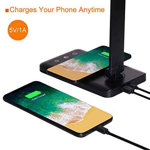 LED Desk Lamp with Wireless Charger,Eye-Caring Table Lamps,Stepless Dimmable Office Lamp with USB Charging Port,Touch/Memory/Timer Function,25 Brightness Lighting,Foldable Lamp
