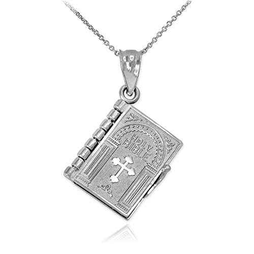 Religious Jewelry Polished Sterling Silver 3D Holy Bible Book w/Lord's Prayer Pendant Necklace