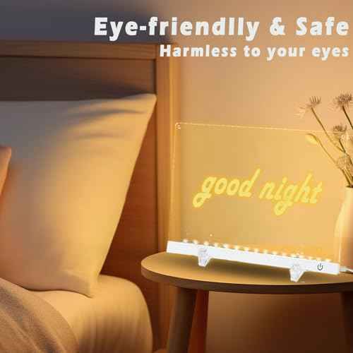 Acrylic Dry Erase Board with Light 11.8"x8.5" Light up Dry Erase Board Brightness Adjustable as Glow Memo LED Letter Message Note Board with Stand Led White Board with 12 Pen for School Home (White)