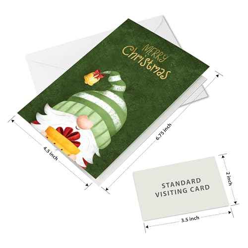 easykart labels 60 Christmas Gnome Cards with Envelopes & Sealing Stickers, 4 Christmas Theme Santa Designs With Gold Foling effect, 6.75" x 4.5" For Friends, Family and loved Ones