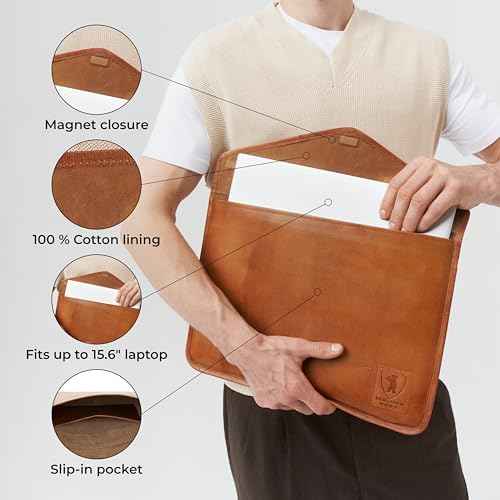 BERLINER BAGS Vintage Genuine Leather Laptop Sleeve, Computer Cases, Notebook Cover - Brown (15.6 Inch)