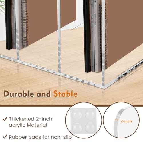 B5 Thickened Acrylic Desk Organizer,Book Organizer,Acrylic Book Holder,Acrylic File Organizer Equipped with 3 Vertical Compartments Rack,with Scratch-Resistant Pads to Protect Your Desktop