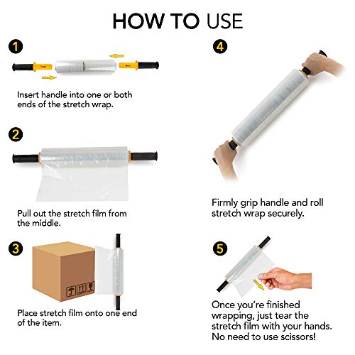 1 Pack Heavy Duty Clear Stretch Wrap Roll 15 Inch x 1000 Feet with Handles - Moving & Packing Supplies
