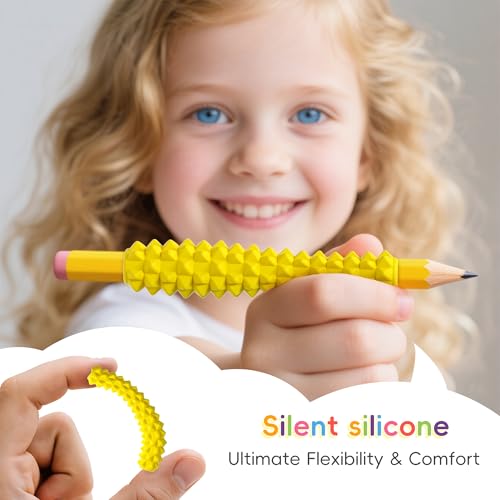 ELETIUO 4-Pack Textured Silicone Pencil Grips?Sensory Fidget Sleeves for Kids& Adults,ADHD &Autism Anxiety Relief,Quiet Classroom&Travel Fidget Tool for Focus,Calm,and Fine Motor Skills
