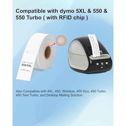 Weemay 30336 FNSKU Barcode Labels, Compatible for DYMO LabelWriter 5XL 550 550 Turbo 4XL 450 Wireless 450 Duo, 1" x 2-1/8", 25mm x 54mm Label with RFID Chip, for Barcodes, 4 Rolls, 2000 Labels