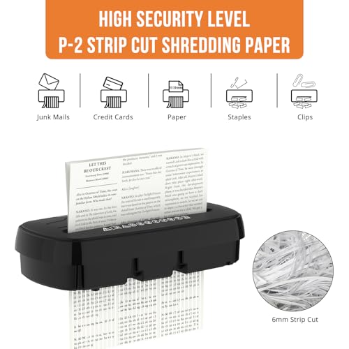 Woolsche 10-Sheet Strip Cut Paper Shredder with 3.17-Gallon Basket, P-2 Security Level, CD & Credit Card Shredder, Quiet & Jam-Proof