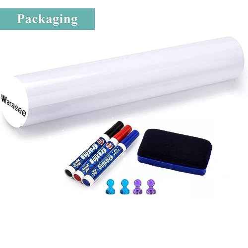 Magnetic Dry Erase Whiteboard Sticker, 24" x 39" Stick on Whiteboard for Wall, Dry Erase Board Peel and Stick for Kids, Office, Home, with Marker, Eraser and Magnets (Adhesive Backing)