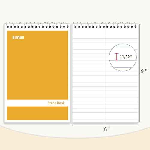 SUNEE 2 Pack Steno Pads 6x9, Gregg Rule, 60 Sheets, Spiral Notebook 6x9, White Paper, Take Notes with Top Spiral Notebook, for School, University, College, Work, Office, Yellow
