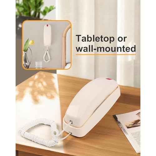 Landline Wall Phones for Home, Telephone Land Line Phones with Senior-Friendly Large Buttons, Wall Phone with Adjustable Loud Volume & Lighted Buttons, Durable Basic Design, Beige