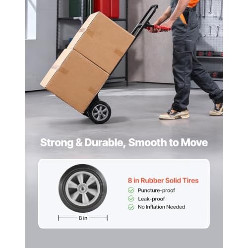 VEVOR Hand Truck, 600 lbs Load Capacity, Heavy-Duty Hand Truck Dolly with Wheels & Telescoping Handle, Portable Trolley Dolly with Tie-Down Strap for Moving Home, Office, Warehouse, Supermarket