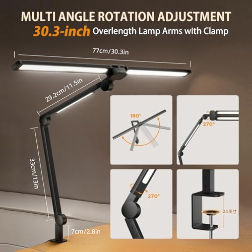 LED Desk Lamp for Office Home, Eye-caring 3-Lights 1500 Lumen with Clamp, Dual Screen Computer Adjustable Light, 24W Dimmable 272 Leds Remote Controlled Timed Table Lamp for Reading Study Working