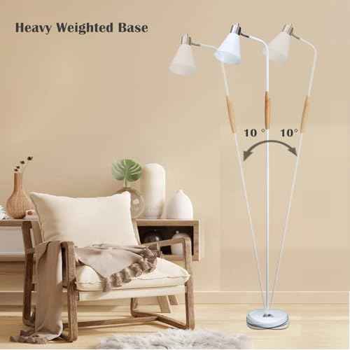 Reading Floor Lamp,Industrial Modern Style,360¡ÆRotatable Shade,Height Adjustable, 3 CCT Adjustable,for Living Room,Office,Bedroom Reading,Easel Work (White+Wood)