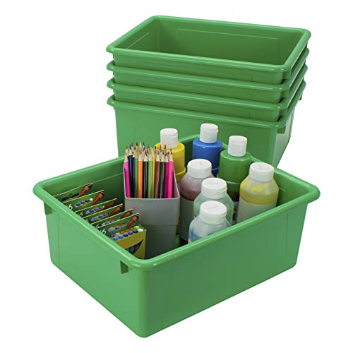 Storex Letter Size Deep Storage Tray ? Organizer Bin with Non-Snap Lid for Classroom, Office and Home, Green, 5-Pack (62547U05C)