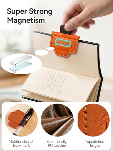 Tounee 4-Pack Magnetic Leather Bookmarks with Pen Loop - Slim Reading Page Markers for Bible, Journaling & Planners