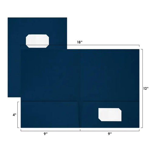 LUXPaper 9" x 12" Presentation Folders | Two Pocket | Front Cover Card Slits (Center) | Nautical Blue Linen | 100lb. Cover | 25 Qty