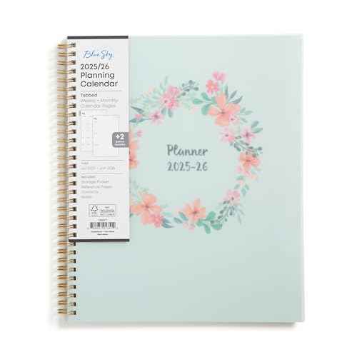 Blue Sky 2025-2026 Weekly and Monthly Academic Year Planner Calendar, July 2025 - June 2026, 8.5" x 11", Flexible Cover, Wirebound, Laminated Tabs, Storage Pocket, Laurel