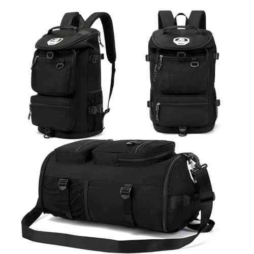Solid color gym duffel bag backpack, wrestling bag,with shoe compartment, 4 kinds of back method waterproof travel sports walking laptop Lightweight (B-Black)