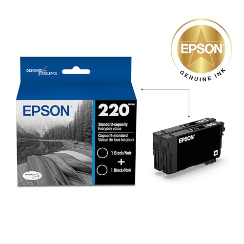 EPSON 220 DURABrite Ultra Ink Standard Capacity Black Dual Cartridge Pack (T220120-D2) Works with WorkForce WF-2630, WF-2650, WF-2660, WF-2750, WF-2760, Expression XP-320, XP-420, XP-424