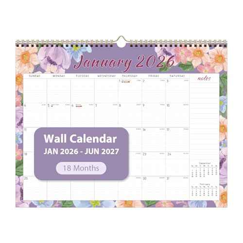 2026 Wall Calendar, 18 Monthly Wall Calendar from January 2026 to June 2027, Paper Desk Planner(11'' x 8.5''), Hanging for Teacher Family School Office Supplies