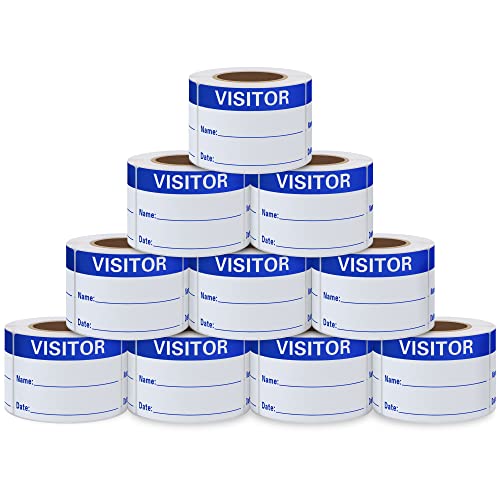 Visitor Pass Labels Name Identification Stickers Writable 2¡¿3 Inch Blue - 300 Stickers Per Roll£¨10 Rolls£©