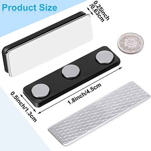 Mtlee 100 Packs Name Tag Magnets Magnetic Name Badge Holders ID Fastener Clip with 3 Neodymium and Adhesive Backing for Uniform Jackets(Black)