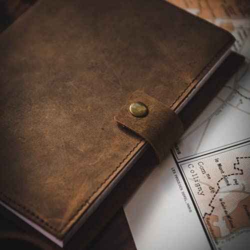 Refillable Leather Journal | Premium Lined A5 Notebook Cover | 200 Ruled Writing Pages | Card Holder Slot | Leather Bound Journals for Men & Women, Best Gift Travel Diary, Cool Planner