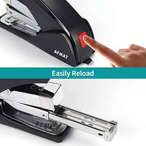 AFMAT ES10 Stapler for Desk, 50 Sheet Effortless Desktop Stapler Staple with One Finger, Portable Ergonomic Handheld Staplers Heavy Duty, Built-in Remover, Space Save Size, Good for Home & Office