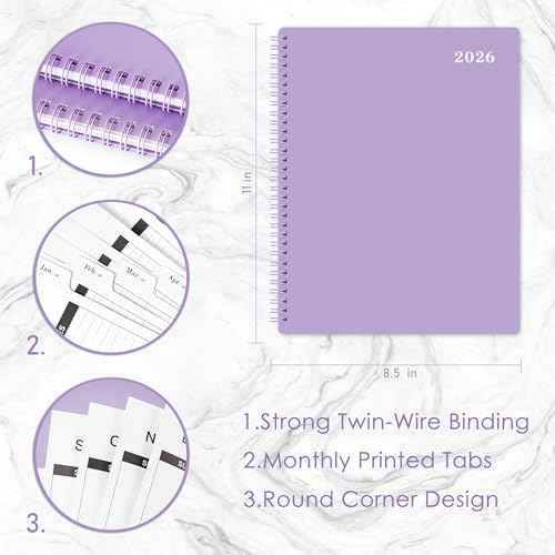 2026 Monthly Planner - 2026 Planner, 2026 Monthly Calendar, JAN 2026 - DEC 2026, 12-Month with Tabs, Pocket, Label, 9" * 11", Purple Cover