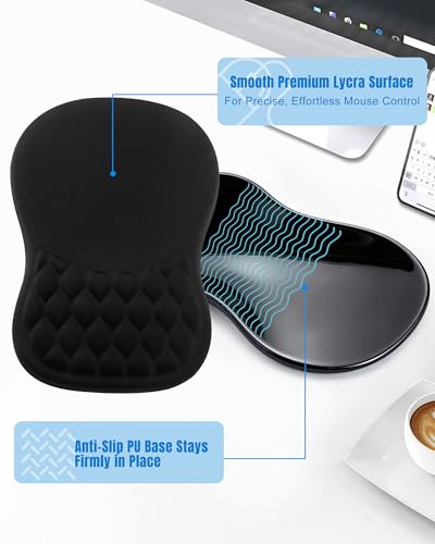 PVIPCZ Black Ergonomic Mouse Pad with Sloped Memory Foam Wrist Rest