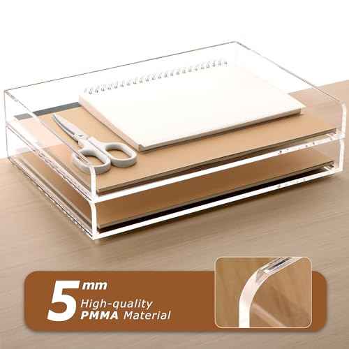 2 Pack- Stackable Paper Letter Tray, A4 File Tray Desk Organizer, Acrylic Desk Organizers and Accessories Sorter, Clear Workspace Office Supplies Organizers, 12.4inx8.86inx3.46in