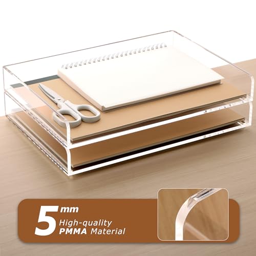 SANRUI Thin 2 Tier Stackable Acrylic Letter Tray - A4 Desk Organizer