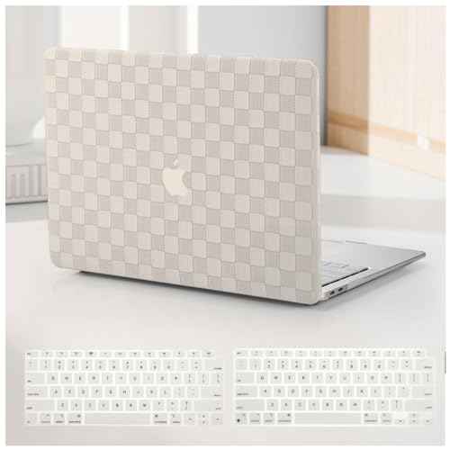 Compatible with MacBook Air 13 inch Case 2022 2021-2018 M1 A2337 A2179 A1932, Case for MacBook Air13 M1, Checkered Textured Cream Leather Hard Shell & Keyboard Cover for Mac Air 13, Beige