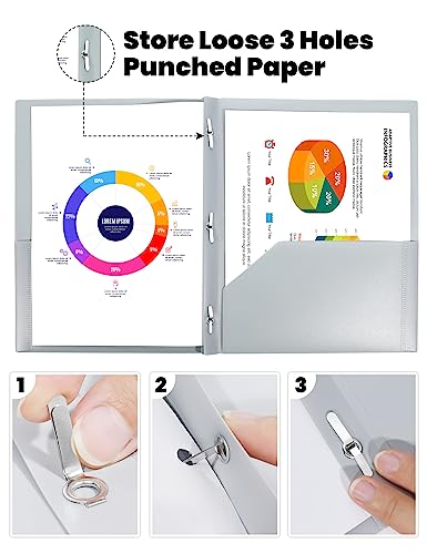 SUNEE Pastel Colors 3-Prong Plastic Folder Set - 6 Pack, 2 Pockets, Letter Size, Tear-Resistant