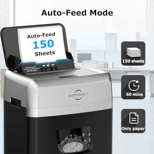BONSEN 150-Sheet Autofeed Paper Shredder for Office, 60 Mins Heavy Duty Micro-Cut Shredders for Home Office Use, P-4 High Security Commercial Document Shredder with 6 Gal Large Capacity Bin (S3114)