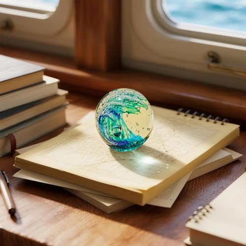 Blue Hand Blown Ocean Wave Glass Ball - Beach & Coastal Decor Gift