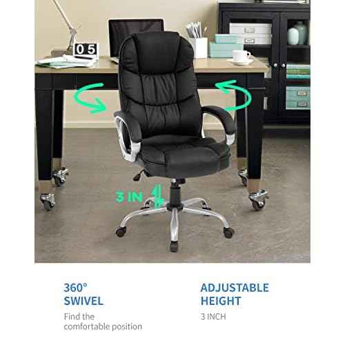 FDW Office Chair Computer High Back Adjustable Ergonomic Desk Chair Executive PU Leather Swivel Task Chair with Armrests Lumbar Support (Black)