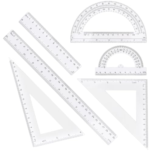 Transparent Plastic Ruler Math Set - 6'' & 12'' with Protractors & Triangle Rulers