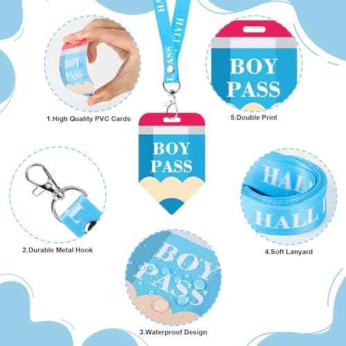 6 Sets Hall Passes for Classrooms, PVC Hall Lanyards Passes for Hall Bathroom Library Office Boy Girl and Nurse Ideal for Classroom School Supplies. (Pencil)